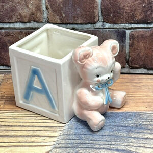 Vintage Napco A B C Pink Teddy Bear Ceramic‎ Planter C-4313 Japan